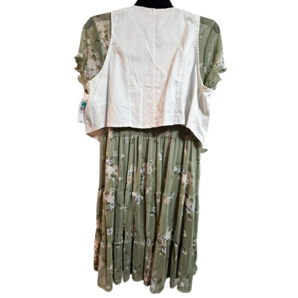 💥🚀💥 KnitWorks Girls Floral 22 Plus NWT Fits Juniors M Sage Boho Dress - Picture 5 of 6